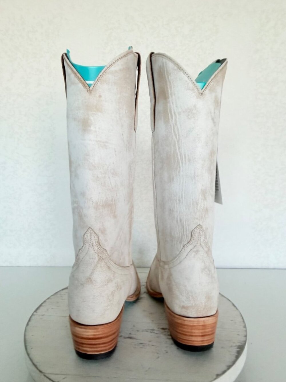 Lane EMMA JANE White Cowboy Boots Womens 8.5 Western Leather Mid Calf Snip Toe - Picture 3 of 11